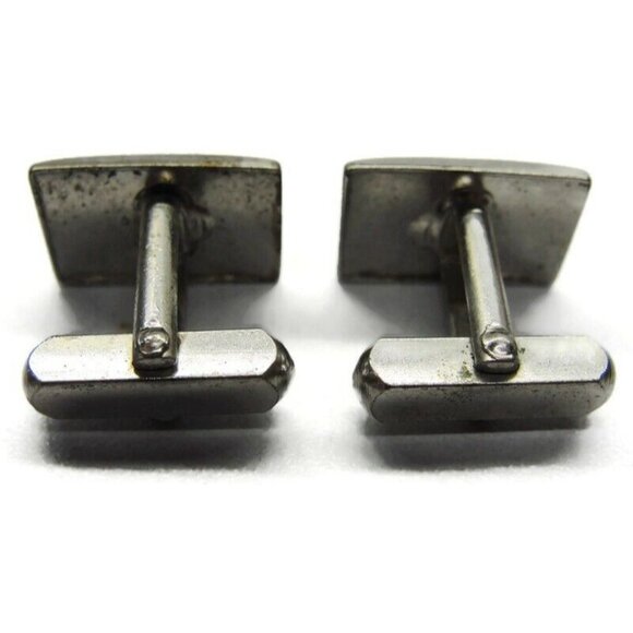 Rectangle Cufflinks Silver Tone Diagonal Patterned Tux Shirt Dress Suit Vintage - Picture 4 of 7